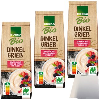Edeka Bio Dinkelgrieß 3er Pack (3x500g Packung) + usy Block