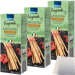 Edeka Italia Grissini mit Sesam und Olivenöl 3er Pack (3x125g Packung) + usy Block