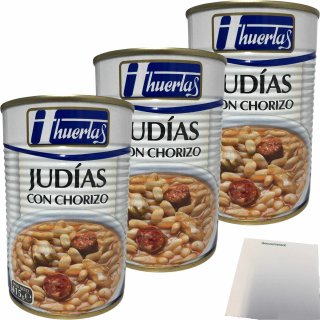 huertas Judias Con Chorizo (Bohnen mit Paprikawurst) 3er Pack (3x415g Konserve) + usy Block