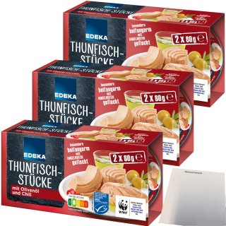 Edeka Thunfischstücke mit Olivenöl und Chili 3er Pack (3x2x80g Dose) + usy Block