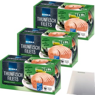 Edeka Thunfischfilets geschnitten in Olivenöl 3er Pack (6x80g Dose) + usy Block