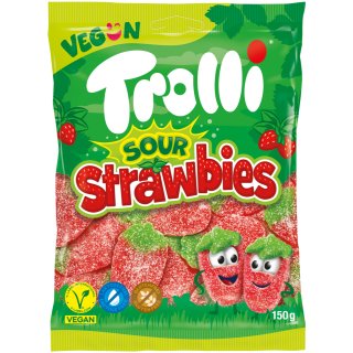 Trolli Sour Strawbies sauer gezuckerte Fruchtgummi-Erdbeeren (150g Packung)