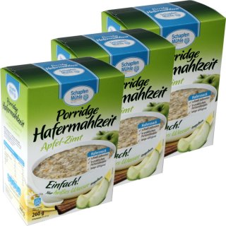 Schapfen Mühle Porridge Hafermahlzeit Apfel Zimt 3er Set (3x260g Packung)