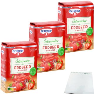 Dr. Oetker Gelierzucker 2zu1 für Erdbeer Konfitüre 3er Pack (3x500g Packung) + usy Block