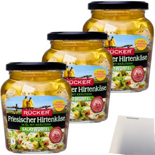 Rücker Frisischer Hirtenkäse Salatwürfel in Öl mit Kräutern 3er Pack (3x300g Glas) + usy Block