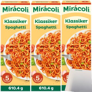 Miracoli Spaghetti mit Tomatensauce Klassiker 5 Port. Packung 3er Pack (3x610,4g) + usy Block
