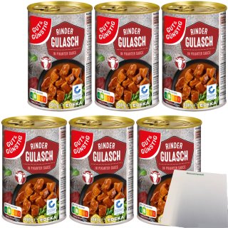 Gut&Günstig Rinder Gulasch in pikanter Sauce 6er Pack (6x400g Dose) + usy Block