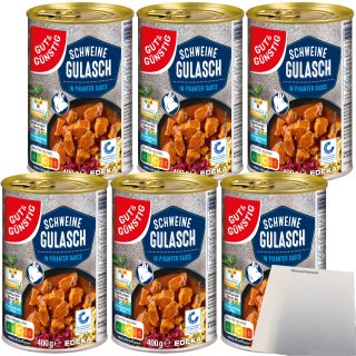 Gut&Günstig Schweine Gulasch in pikanter Sauce 6er Pack (6x400g Dose) + usy Block