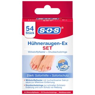 SOS Hühneraugen Ex Pflaster Wirkstoffpflaster & Druckschutzringe (54 Stück)