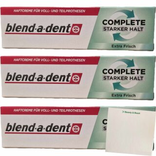 Blend-a-dent Super Haftcreme Extra Stark Frisch (3x47g Packung) + usy Block
