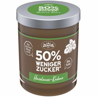 Zentis Creme Haselnuss-Kakao 50% weniger Zucker ohne Palmöl (200g Glas)