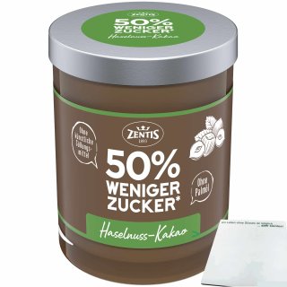 Zentis Creme Haselnuss-Kakao 50% weniger Zucker Ohne Palmöl (200g Glas) + usy Block