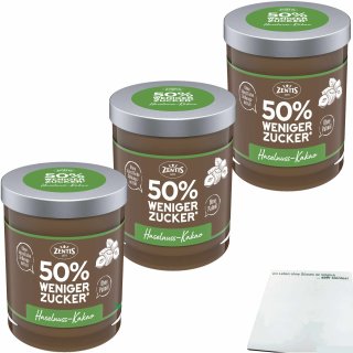 Zentis Creme Haselnuss-Kakao 50% weniger Zucker Ohne Palmöl 3er Pack (3x200g Glas) + usy Block