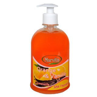Creme Seife Spender Orange + Vanille 6er Pack (6x500ml Flasche)