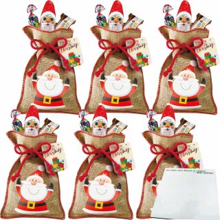 Windel Jute Nikolaus-Sack mit Schokolade gefüllt 6er Pack (6x200g Sack) + usy Block