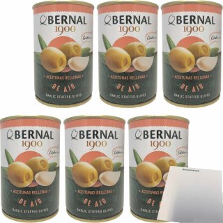 Bernal Aceitunas rellenas de Ajo "Oliven mit Knoblauchpaste gefüllt" 6er Pack (6x292g Dose) + usy Block
