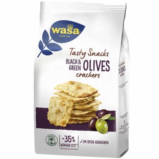 Wasa Knäckebrot Delicate Cracker Schwarze und grüne Oliven VPE (5X150g Beutel)