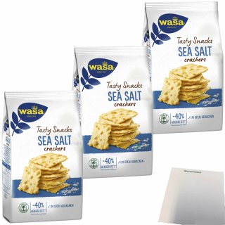 Wasa Tasty Snacks Crackers Meersalz 3er Pack (3x180g Packung) + usy Block