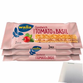 Wasa Knäckebrot Sandwich Käse, Tomate & Basilikum Multipack (120g Packung) + usy Block