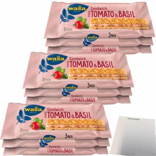 Wasa Knäckebrot Sandwich Käse, Tomate & Basilikum Multipack 3er Pack (3x120g Packung) + usy Block
