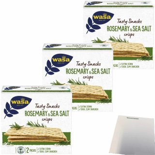 Wasa Knäckebrot Delicate Crisp Rosemary & Sea Salt 3er Pack (3x190g Packung) + usy Block