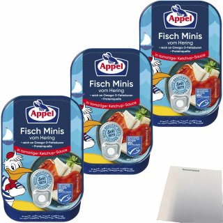 Appel Fish Minis vom Hering in tomatiger Ketchup Sauce 3er Pack (3x100g Dose) + usy Block