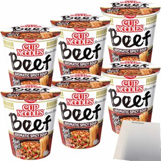 Nissin Cup Noodles 5 Spices Beef 6er Pack (6x64g Tasse) + usy Block