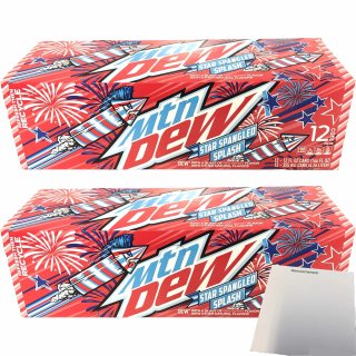 Mountain Dew Star Spangled Splash, Red Berry & other natural Flavors (USA) 2er Pack (24x0,355L Dose) + usy Block
