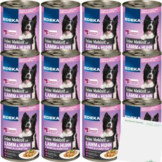 EDEKA Dog Feine Mahlzeit Lamm/Huhn/Nudel/Karotten 12er Pack (12x400g Dose) + usy Block