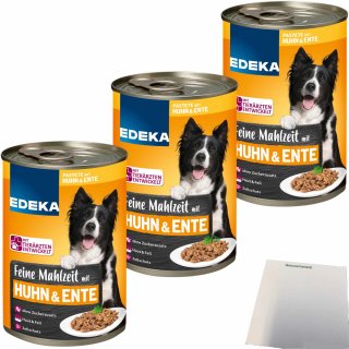 EDEKA Dog Feine Mahlzeit Geflügel mit Huhn und Ente 3er Pack (3x400g Dose) + usy Blcok