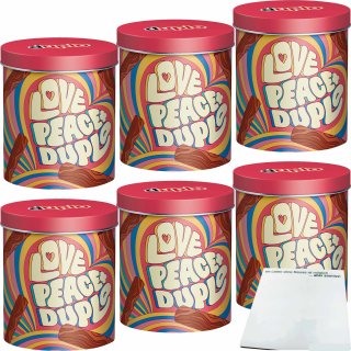 Ferrero duplo Design Dose mit 24 Riegeln Motiv: Love Peace + Duplo 6er Pack (6x436,8g Dose) + usy Block