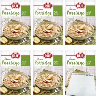 RUF Porridge Apfel Zimt 6er Pack (6x65g Beutel) + usy Block