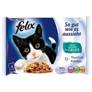 Felix So gut wie es aussieht Fischauswahl in Gelee mit Thunfisch & Kabeljau, 4x 100g