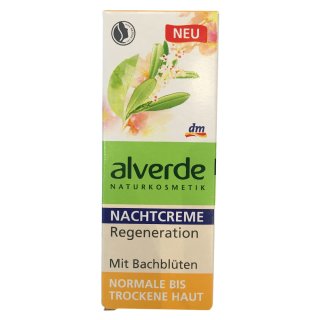 alverde Nachtcreme Regeneration mit Bachblüten für normale bis trockene Haut (50ml Dose)