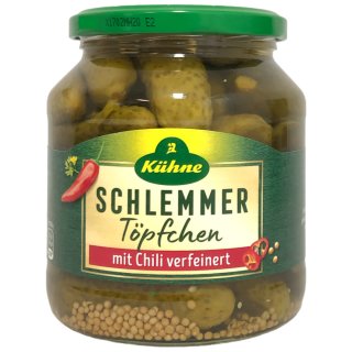 Kühne Schlemmertöpfchen mit Chili verfeinert pikante Cornichons 1er Pack (1x300g Glas)