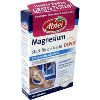 Abtei Magnesium Stark für die Nacht Depot, Entspannte Muskeln (30 Tabletten)
