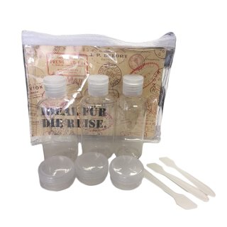 Reiseset,leere Kosmetiktasche 10-teilig (Flughafenbeutel,3 Flaschen, 3 Cremedosen, 3 Spachtel)