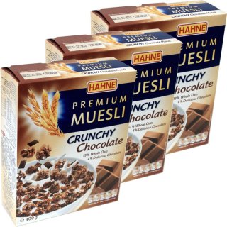 Hahne Crunchy Choco knuspriges Schokoladen Müsli 3er Pack (3x300g Packung)