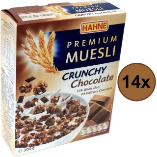 Hahne Crunchy Choco knuspriges Schokoladen Müsli VPE (14x300g Packung)