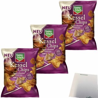 funny-frisch Kessel Chips Sweet & Roasted Onion Style 3er Pack (3x120g Packung) + usy Block