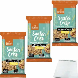 Brandt Knusprige Saatenscheiben Lower Carb 3er Pack (3x130g Packung) + usy Block