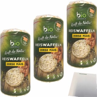 biozentrale Reiswaffeln Hirse Mais 3er Pack (3x100g Packung) + usy Block