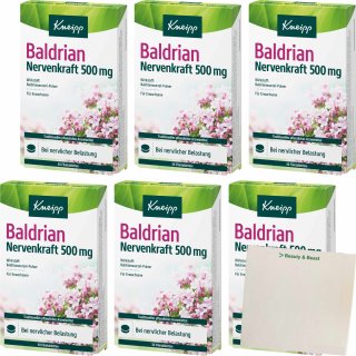 Kneipp Baldrian Nervenkraft 500mg bei Stress 6er Pack (6x 30 Tabletten) + usy Block