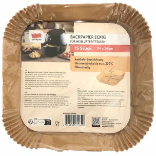 Quickpack Backpapier Eckig für Heissluftfritteuse (1x Packung mit 15Stk, 24x24cm)