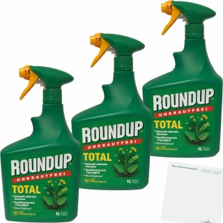 Roundup Unkrautfrei Total Sprühflasche 3er Pack (3x1L Flasche) + usy Block