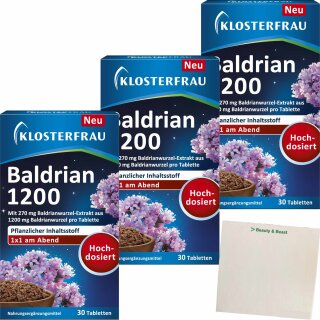 Klosterfrau Baldrian 1200 3er Pack (3x30 Dragees) + usy Block