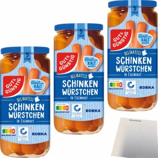 Gut&Günstig Schinkenwürstchen in Eigenhaut 3er Pack (3x380g Glas) + usy Block