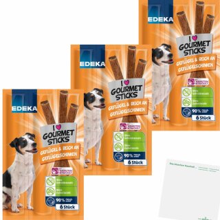 Edeka I love Gourmet Sticks Geflügel & Reich an Geflügelschinken 3er Pack (3x 6x11g Packung) + usy Block