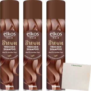 Elkos Trockenshampo Brown 3er Pack (3x200ml Flasche) + usy Block