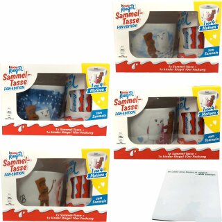 Kinder Riegel Sammeltasse 2025 Fan Edition Sammlerpack (4 St, alle 4 Motive) + usy Block